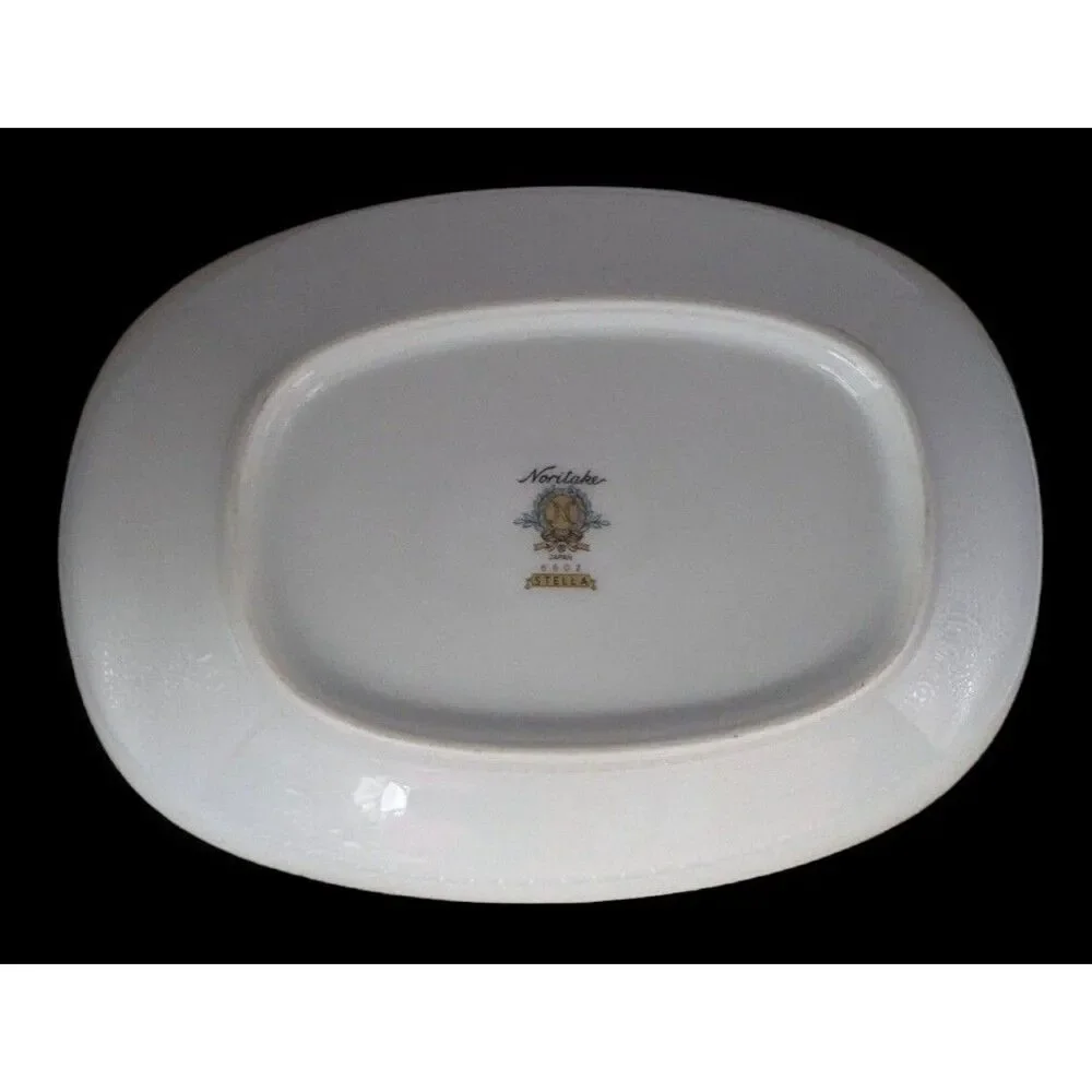 Noritake Stella 6602 Oval Serving Platter MCM Atomic Starburst Platinum Trim VTG
